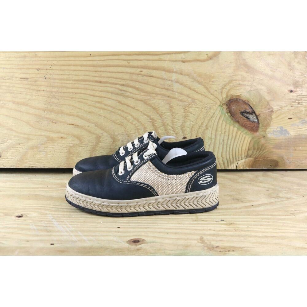 Skechers Sneakers Womens 5.5 Black Tan Leather Canvas Vintage 90's